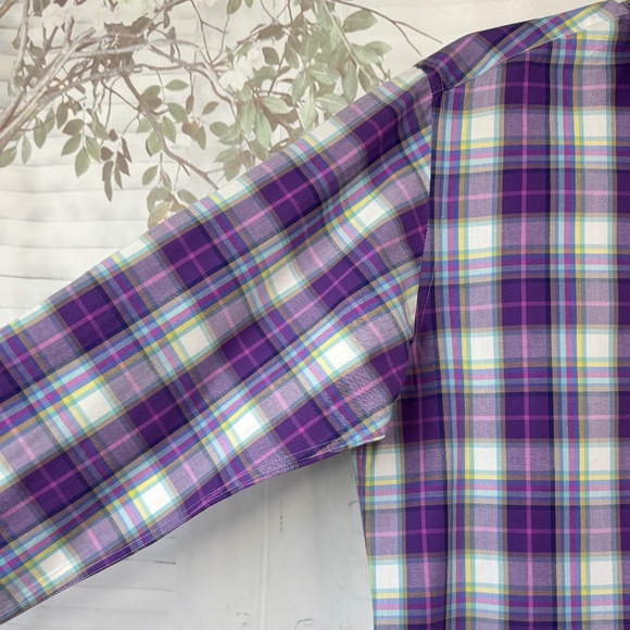 Tallia Mens Purple Plaid Collard Button Up Dress Up Shirt Sz. Medium M 15 1/2 - Picture 8 of 13